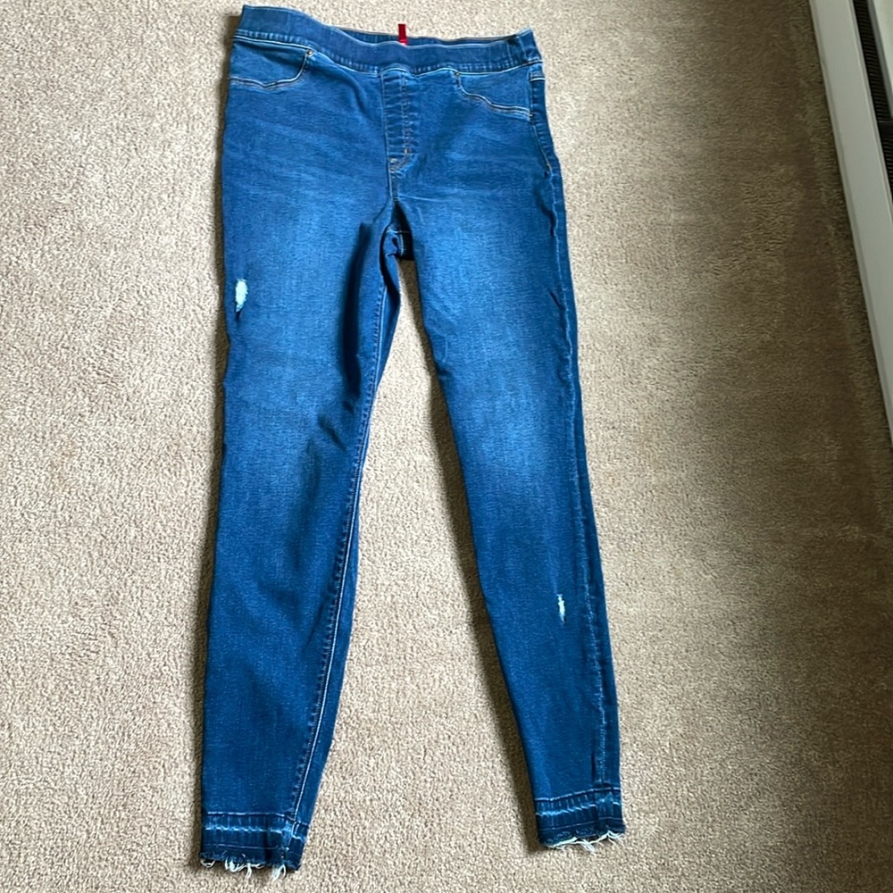 Spanx Distressed Denim Leggings Size XL tall Ankle Skinny Medium Wash